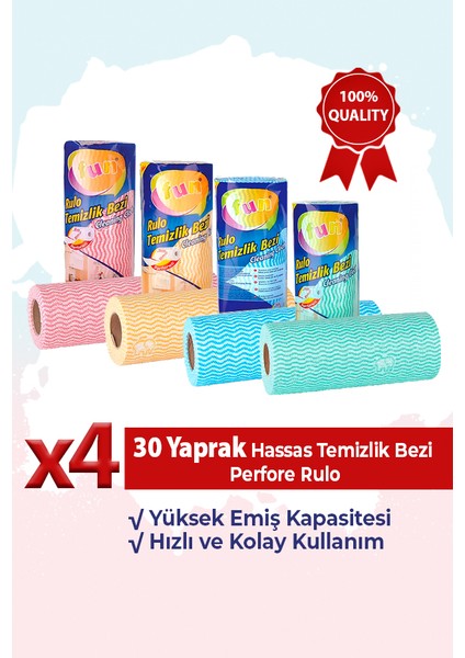 Hassas Temizlik Bezi Perfore Rulo 30 Adet 4 Paket