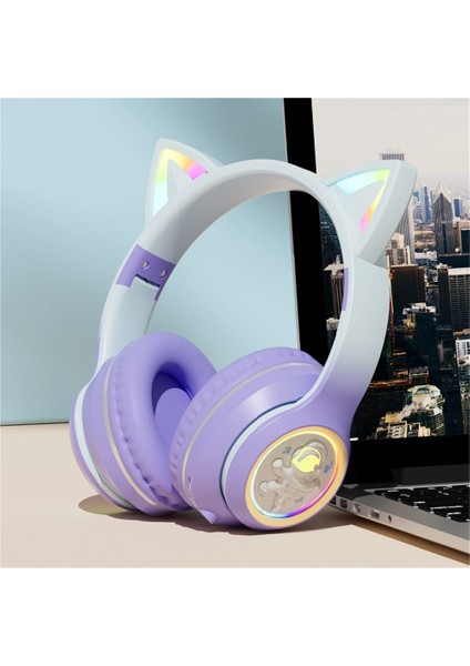 Yeni Sınır Ötesi Uzay Kapsülü Kedi Kulaklı Işıklı Bluetooth Kulaklık Başa Takılan Cep Telefonu Oyun Kulaklığı Evrensel (Yurt Dışından)