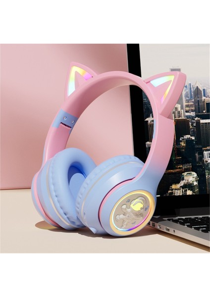 Yeni Sınır Ötesi Uzay Kapsülü Kedi Kulaklı Işıklı Bluetooth Kulaklık Başa Takılan Cep Telefonu Oyun Kulaklığı Evrensel (Yurt Dışından)