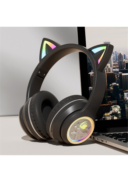 Yeni Sınır Ötesi Uzay Kapsülü Kedi Kulaklı Işıklı Bluetooth Kulaklık Başa Takılan Cep Telefonu Oyun Kulaklığı Evrensel (Yurt Dışından)