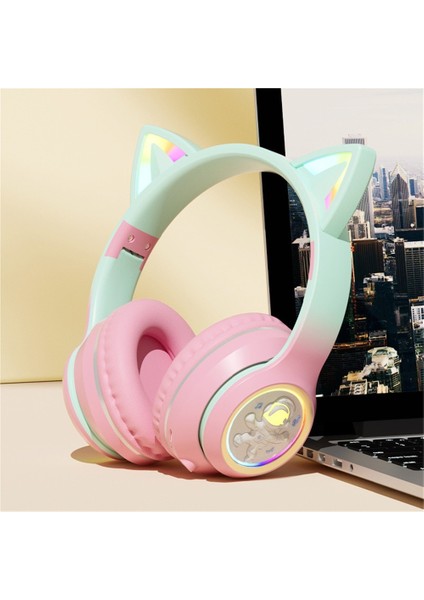 Yeni Sınır Ötesi Uzay Kapsülü Kedi Kulaklı Işıklı Bluetooth Kulaklık Başa Takılan Cep Telefonu Oyun Kulaklığı Evrensel (Yurt Dışından)