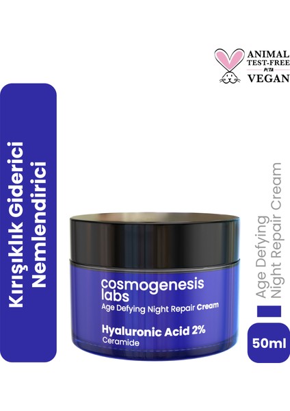 Gece Kremi %2 Hyaluronik Asit 50ml - Yaşlanma Karşıtı Yoğun Nemlendirici Dolgunlaştırıcı Vegan