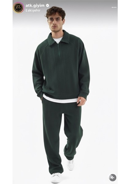 Erkek Oversize Fit Kadife Dokulu Eşofman Takımı **fermuarlı Ceket Veya Yarım Fermarlı Sweatshırt** Baggy Pantolon Yeşil**siyah**bej**