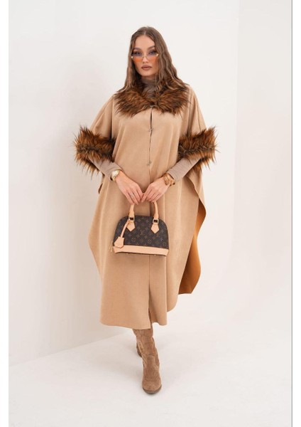 Yaka ve Kol Detaylı 38 - 50 Beden Aralığı Giyilebilen Panço