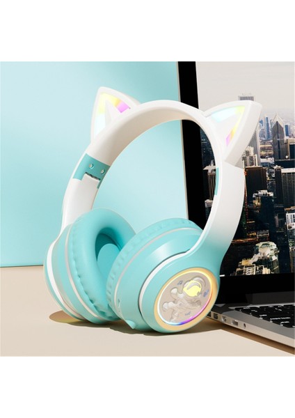 Yeni Sınır Ötesi Uzay Kapsülü Kedi Kulaklı Işıklı Bluetooth Kulaklık Başa Takılan Cep Telefonu Oyun Kulaklığı Evrensel (Yurt Dışından)