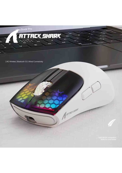 Attack Shark X5 Tri-Mode Rgb Gaming Mouse – 2.4ghz + Bluetooth 5.0 + Type-C | 4000 Dpı, Hafif Tasarım, Sessiz Tıklama, Windows/mac/android Uyumlu
