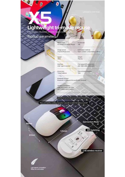Attack Shark X5 Tri-Mode Rgb Gaming Mouse – 2.4ghz + Bluetooth 5.0 + Type-C | 4000 Dpı, Hafif Tasarım, Sessiz Tıklama, Windows/mac/android Uyumlu fiyatları