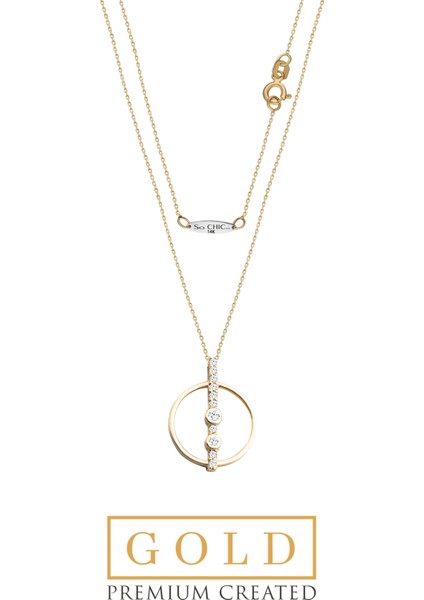 14 Ayar Sarı Altın Sertifikalı Premium Created Taşlı 42 cm Kolye