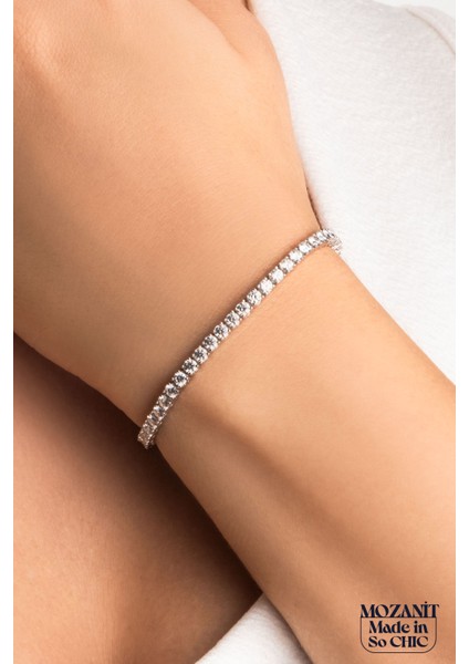 Mozanit Yolu 18 Ayar Beyaz Altın Kaplama 18 cm Gümüş Su Yolu Bileklik fiyatları