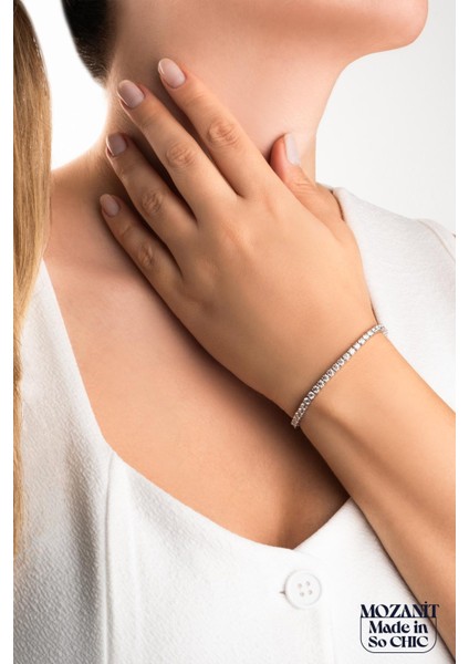 Mozanit Yolu 18 Ayar Beyaz Altın Kaplama 18 cm Gümüş Su Yolu Bileklik fırsatları