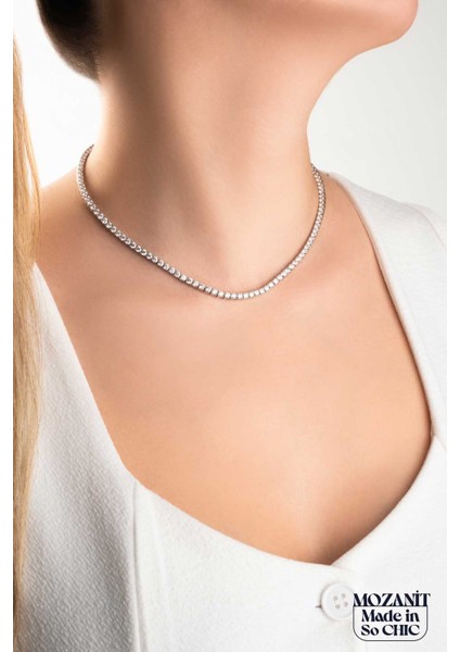 Mozanit Işıltısı 18 Ayar Beyaz Altın Kaplama 42 cm Gümüş Su Yolu Kolye modelleri