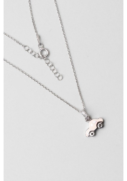 Beyaz Araba 18 Ayar Beyaz Altın Kaplama Gümüş 33 cm Çocuk Kolye