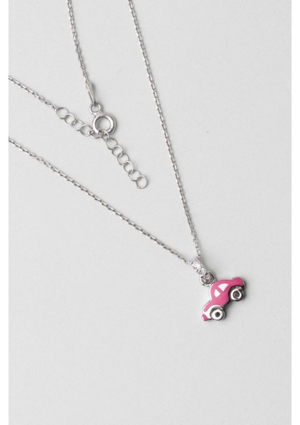 Pembe Araba 18 Ayar Beyaz Altın Kaplama Gümüş 33 cm Çocuk Kolye