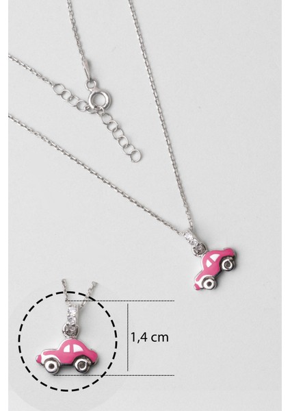 Pembe Araba 18 Ayar Beyaz Altın Kaplama Gümüş 33 cm Çocuk Kolye modelleri
