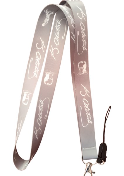 Gri Atatürk Imzalı Boyun Askı Ipi ve Telefon Askısı + Kartlık