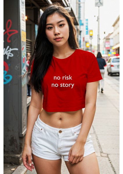 No Risk No Story Crop Tişört - Kırmızı fiyatları
