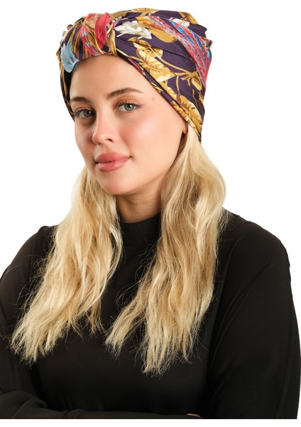 Mürdüm Pratik Hazır Geçmeli Tesettür Bone Ipek Desenli 2410_07