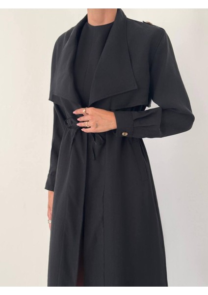 Kadın Kuşaklı Kruvaze Midi Trençkot