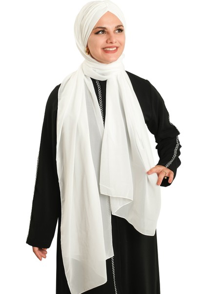 Krem Pratik Hazır Geçmeli Bone Şal Şifon Drapeli 2507_40