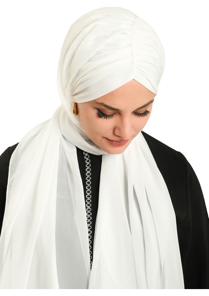 Krem Pratik Hazır Geçmeli Bone Şal Şifon Drapeli 2507_40 modelleri