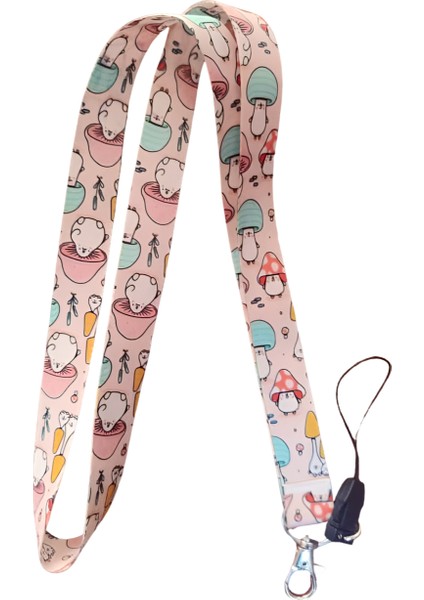 Mantar Desenli Boyun Askı Ipi ve Telefon Askısı + Kartlık