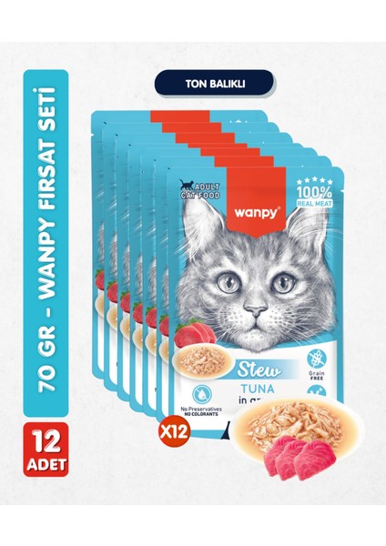 12LI Yetişkin Kedi Yaş Maması Ton Balıklı Premium Kalite 12 x 70 gr