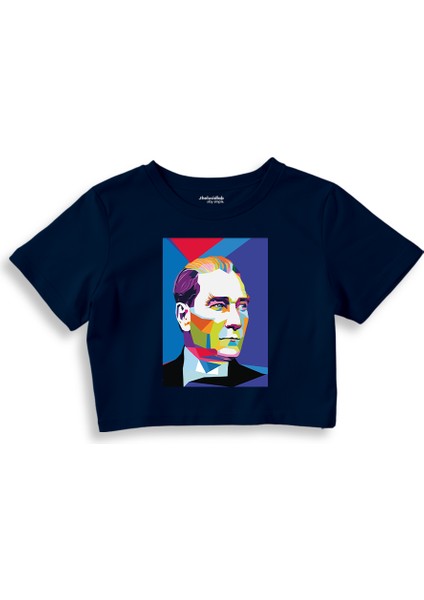 Atatürk Pop Art Crop Tişört - Lacivert