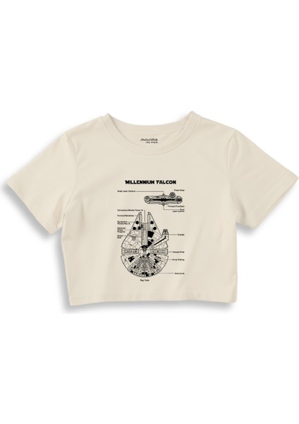 Millennium Falcon Crop Tişört - Ekru