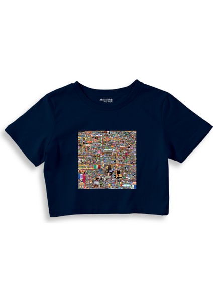 Reddit Place Crop Tişört - Lacivert