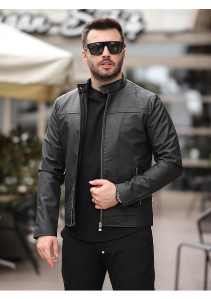 Erkek Siyah Yakası Çıtçıtlı Ryn Düz Deri Ceket fırsatları