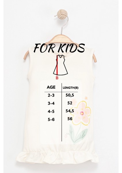 Kız Çocuk Ekru Kolsuz Elbise Pamuklu - Çiçek Desenli Elbise Fırfırlı Etek Ucu fırsatları