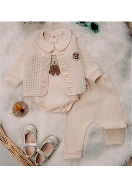 Mini Pakel 3-12 Aylık Kız Kapotineli Hırkalı Üçlü TAKIM-1389285 - Bej