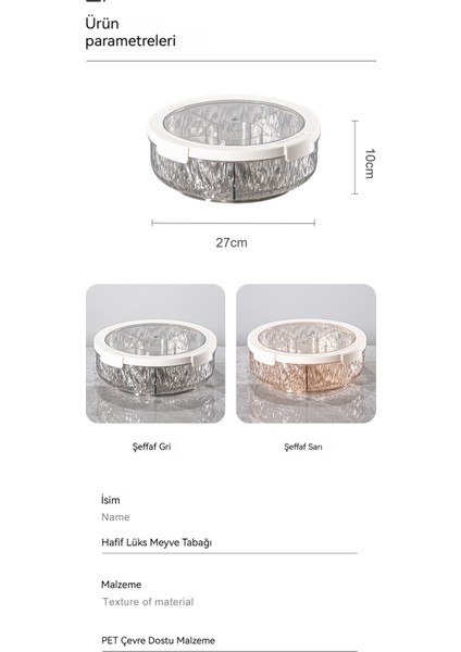 Evde Kullanıma Uygun, Cam Görünümlü Şeffaf Atıştırmalık ve Meyve Tepsisi (Yurt Dışından) modelleri