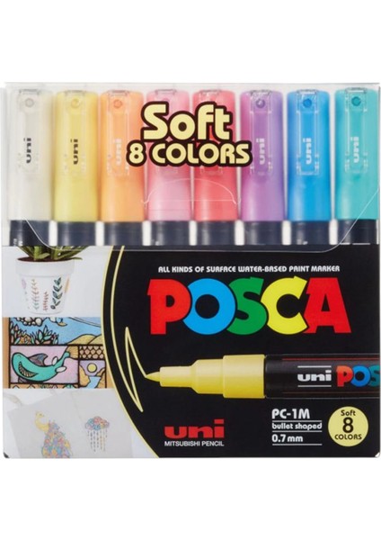 ball Posca 0.7 Su Bazlı Poster Markör Soft Renk 8'li (Uni-Pc-1m) / 8c Sc Set