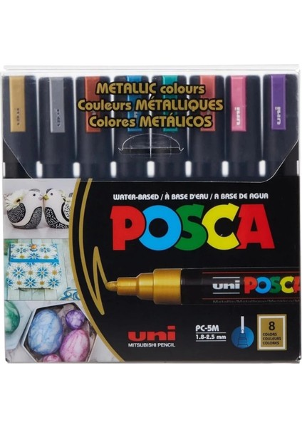 ball Posca (1.8-2.5) Su Bazlı Boyama Markörü Metalik 8'li Set ( N ) (Uni-Pc-5m)/ 8c Mc Set