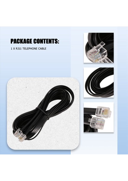 6P6C RJ11 Telefon Dahili Faks Modem Kablo Hattı 5m Uzunluk Siyah (Yurt Dışından) indirimleri