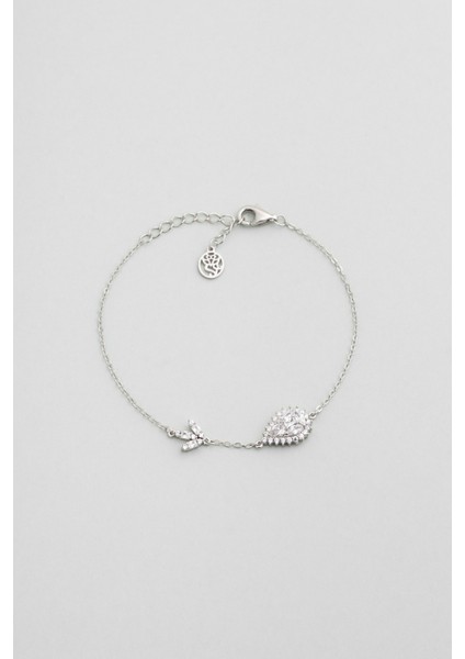 Zambak Işıltısı 18 Ayar Beyaz Altın Kaplama 19 cm Gümüş Bileklik