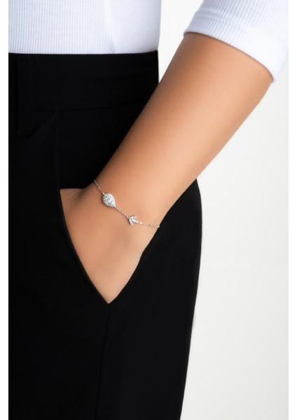 Zambak Işıltısı 18 Ayar Beyaz Altın Kaplama 19 cm Gümüş Bileklik fırsatları