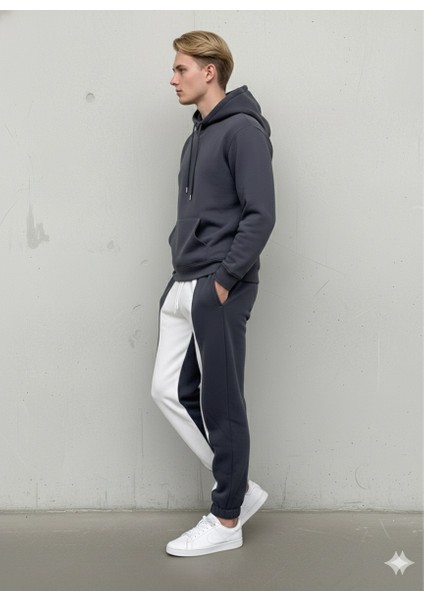 Erkek Oversize Kapüşonlu Sweatshırt**şeritli Jogger Eşofman Altı **fermuarlı Cepli Spor Kombın **siyah Gri**antrasit ***beyaz Renk Seçenekleriyle