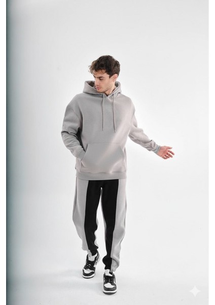 Erkek Oversize Kapüşonlu Sweatshırt *şeritli Jogger Eşofman **fermuarlı Cepli Spor Kombin** Siyah-Gri **anrasıt-Beyaz Renk fiyatları