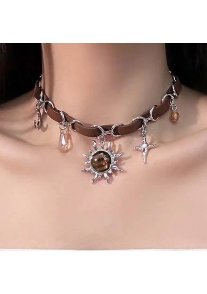 Yeni Perçin Metal Deri Yaka Crockpunk Aşk Kız Kültür Niş Kolye (Yurt Dışından)