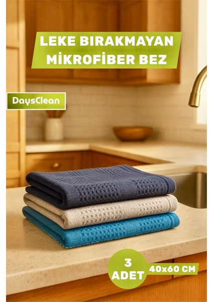 3'lü Mikrofiber Temizlik Bezi | Mutfak Cam Araba Temizlik Bezi | 40X60 | Leke ve Koku Yapmaz