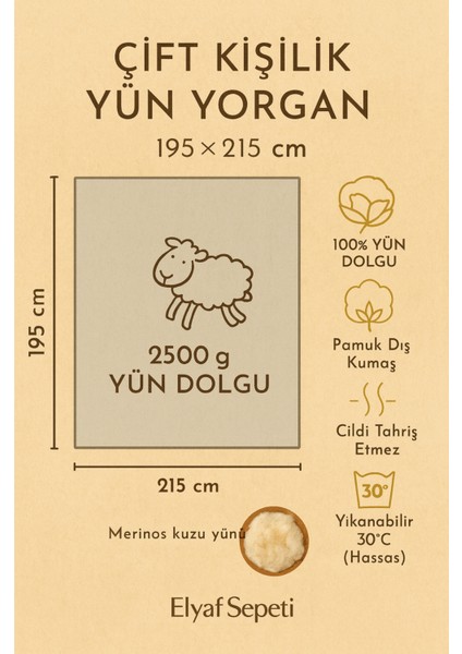 %100 Doğal Merinos Kuzu Yününden Çift Kişilik Yün Yorgan, 195x215 cm modelleri