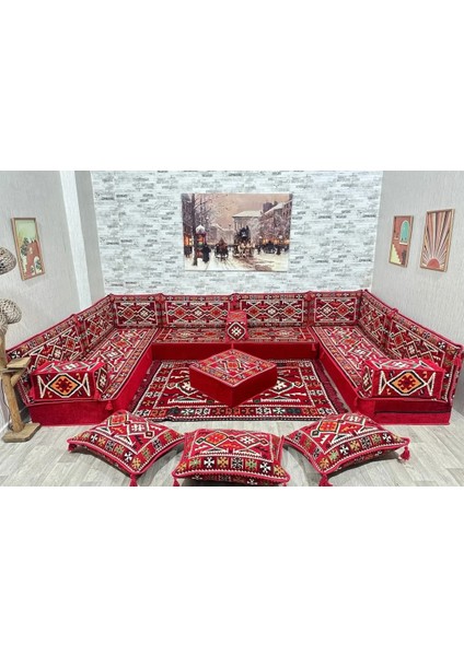 Şark Köşesi Anadolu Desenli Minder Takımı Konsept Kırmızı 19 Parça fiyatları