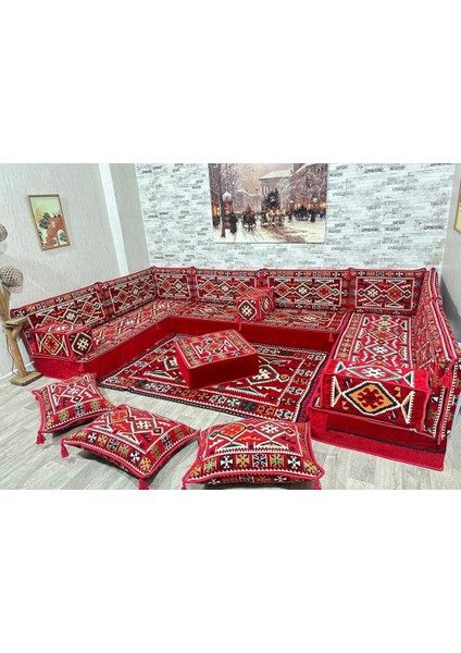 Şark Köşesi Anadolu Desenli Minder Takımı Konsept Kırmızı 19 Parça modelleri