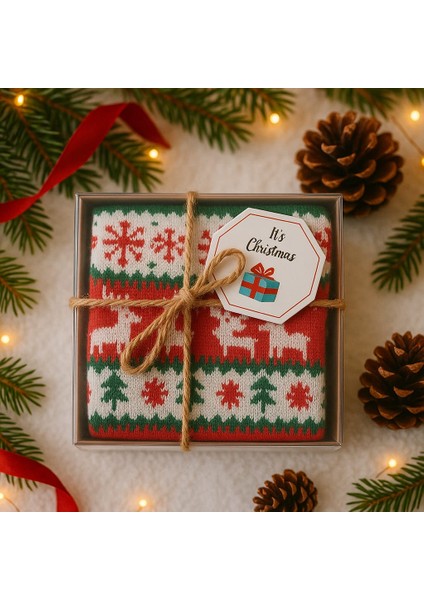 Asetat Kutulu Yılbaşı Hediyesi-Şık Ambalajında Renkli Kış Çorabı