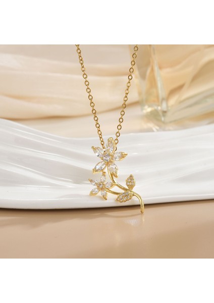 Yeni Basit Kakma Zirkonya Yay Kolye Kadın Basit Yüksek Sınıf Mücevher Duygusu Titanyum Çelik Renk Kaybetmez (Yurt Dışından)