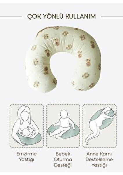 Tawky Çok Fonksiyonlu Hamile Yastığı Doğal Kumaşlı Sevimli Desenli
