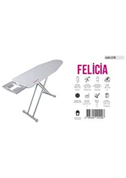 Felicia Ütü Masası Isıya Dayanıklı Teflon Kumaş 125x42 cm Yükseklik Ayarlı