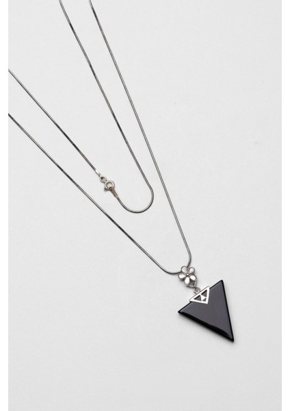 Oniks Taşlı Siyah Rodyum Kaplama 55 cm Gümüş Kolye